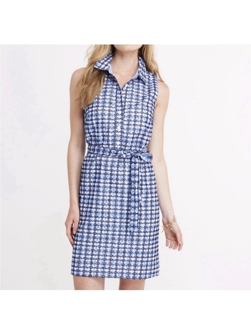 Vineyard Vines Blue Gingham Eyelet Shirt Dress Belted Cotton